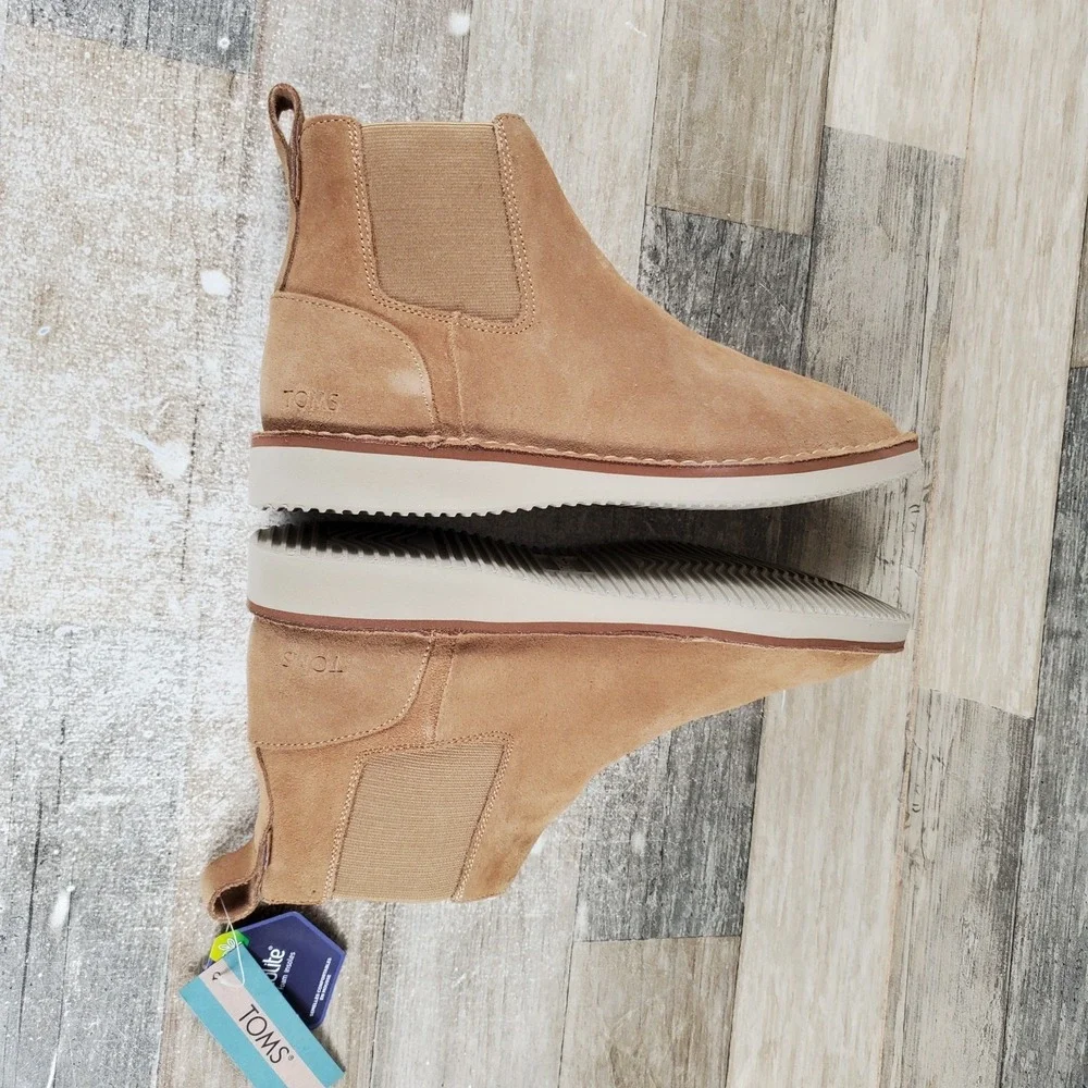 Toms Skyline Mens Chelsea Boot Sz 7 Comfort Toffee Suede Round Toe Pull On Ankle
